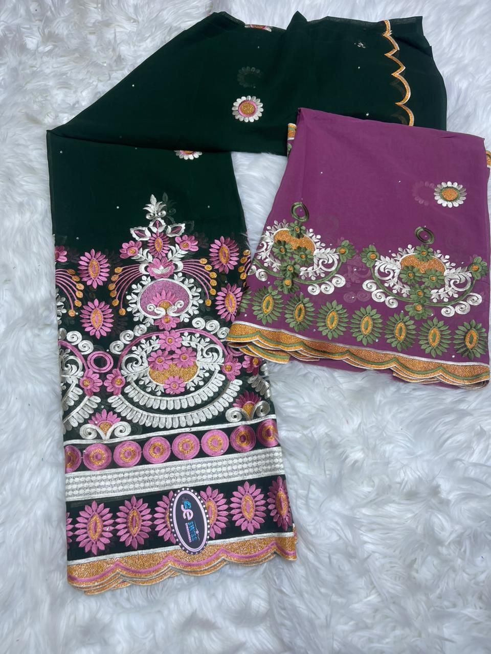 Tissu broderie SALOUVA 100% coton - Vert rose