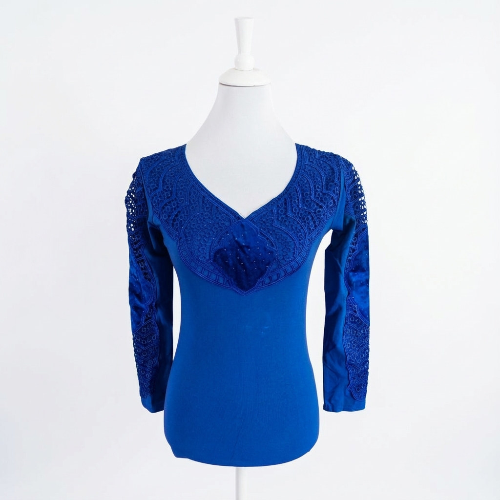 Body dentelle fermé - Manche longue - Bleu Roi