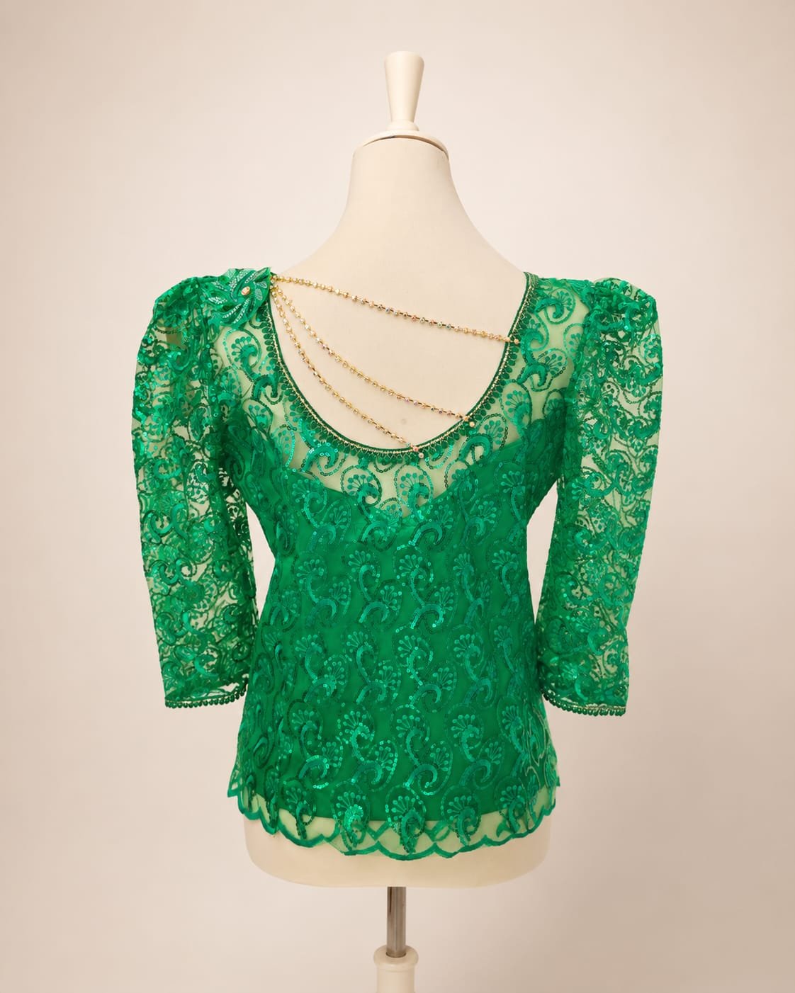 Body dentelle - Vert fleur avec chaine – Image 2